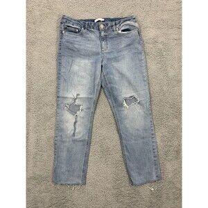 LAUREN CONRAD Skinny Ankle 14 Straight Leg Cropped Cut-off Distressed Destroyed